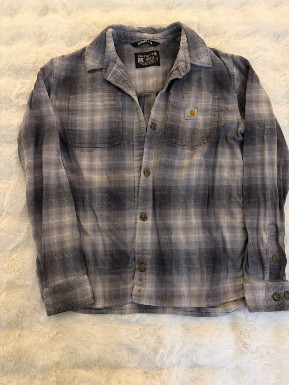 Carhartt Light Gray Plaid Flannel-Lined Button Shirt